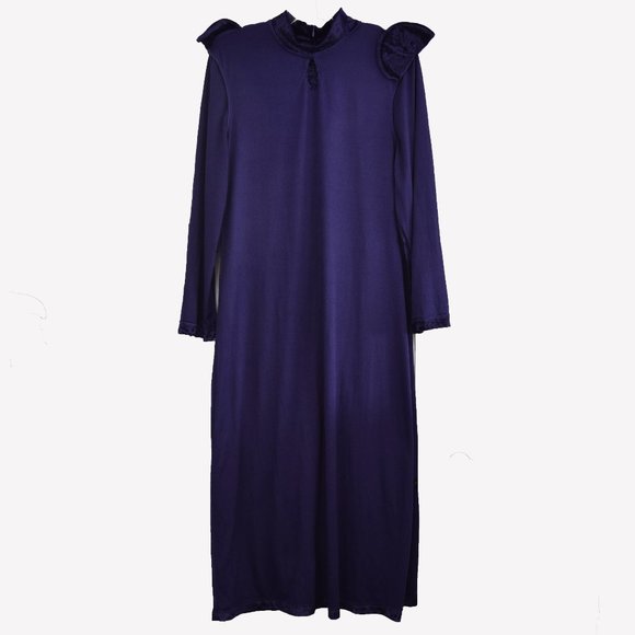 Vintage Connected Apparel Crushed Velour Dress Women 16 Purple Modest Keyhole - Picture 3 of 10